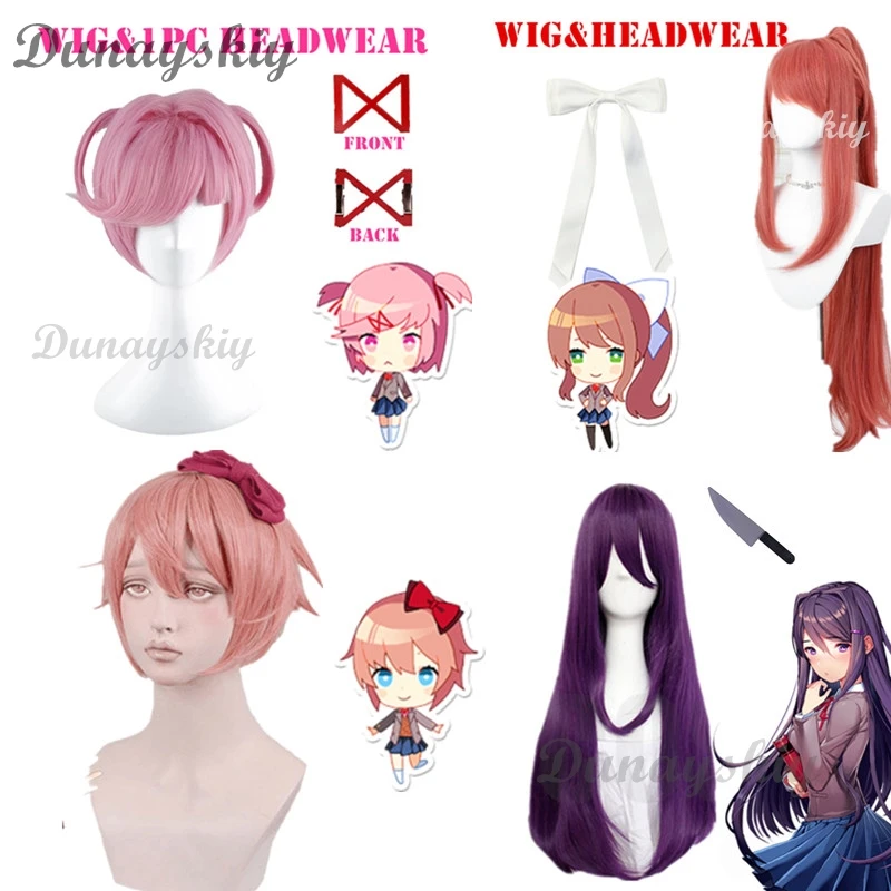 Spiel Doki Doki Literatur Club Natsuki Cosplay Sayori Yuri Monika Cosplay Kostüm Perücke Set Schuluniform Mädchen Frauen Kostüme