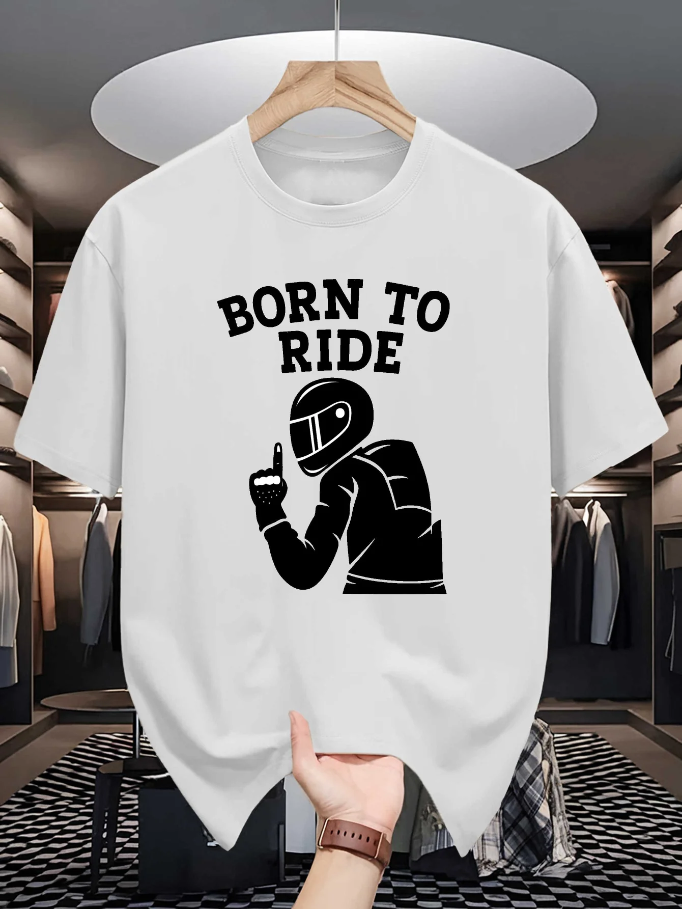 Mens Born To Ride Biker Rider Graphic Tee Motorcycle Slogan Print O Neck Short Sleeve Cotton Tops For Motorbike Fan Men