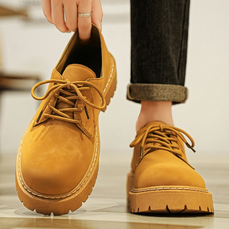 Men's Work Shoes Autumn British Style Retro  Boots Low Help Thick Bottom Inner Heightening Men's Casual Shoes Work Boots