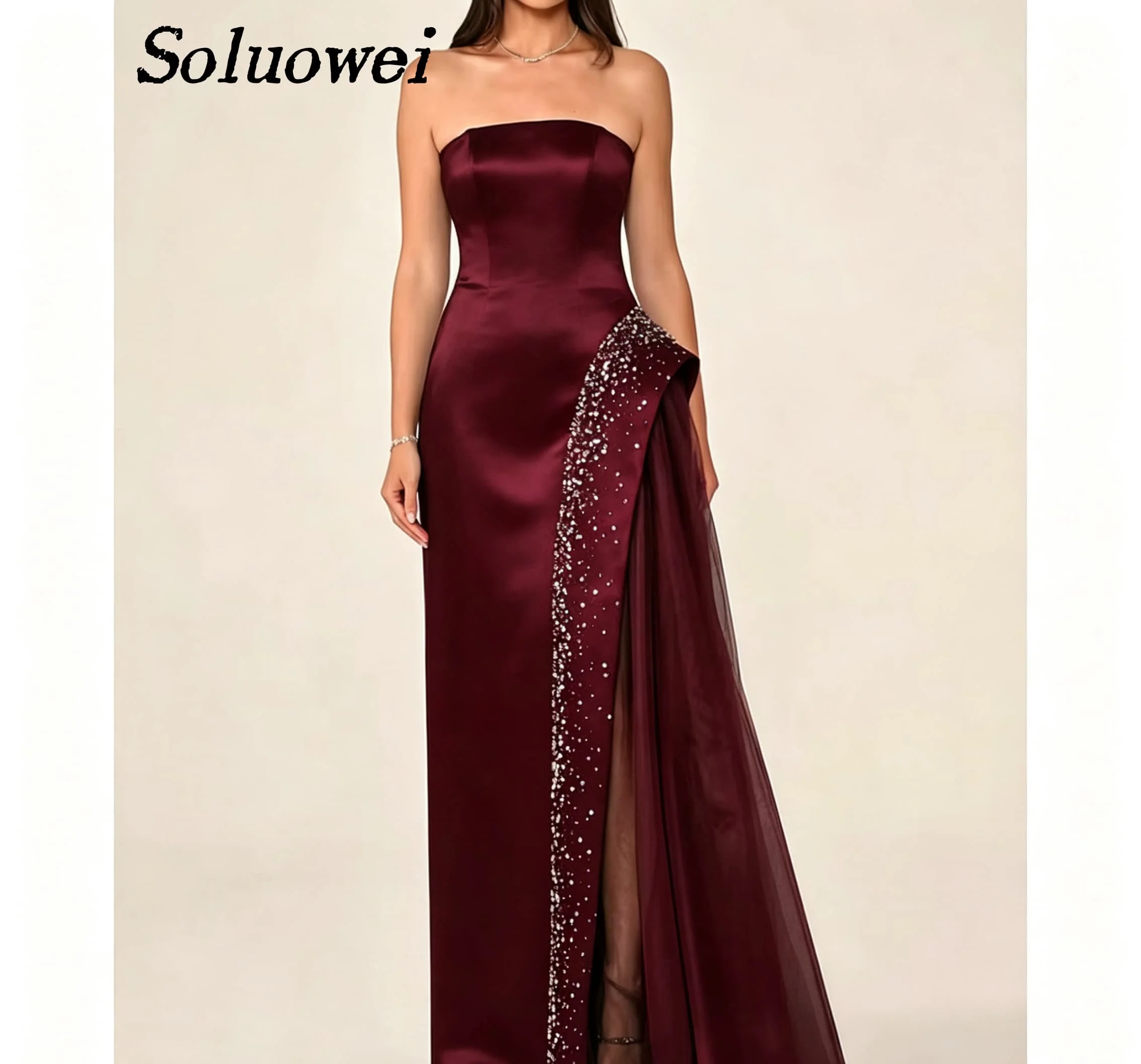 Elegant Mermaid Prom Dresses Beaded Sequins Strapless Formal Wedding Party Simple Evening Gowns Customized Robes De Cocktails