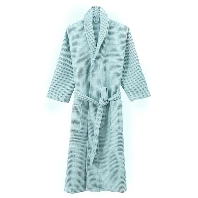 Soft Pure Cotton Bathrobes For Men Women Springs Waffle Hotel Bathrobe Couple Nightgown Home Dressing Gown Adult Pajamas Robes