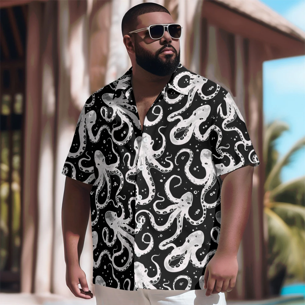 Deep-sea Octopus Printed New Hawaiian Shirt Men Casual Short Sleeve Tops Plus Size Summer Shirts