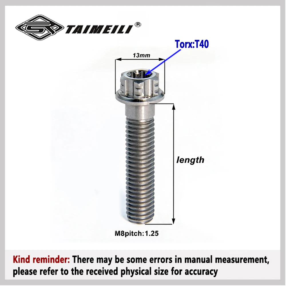 TAIMEILI Titanium alloy Internal and external plum blossoms screw m8x15/20/25/30/35/40/45/50--90mm pitch p1.25 motorcycle screw