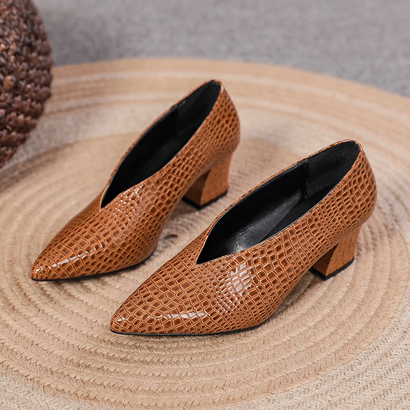 Single Shoes Women 2024 All-match Retro Women\'s Thick Heel Spring and Autumn New Pointed V Mouth Comfortable High Heels