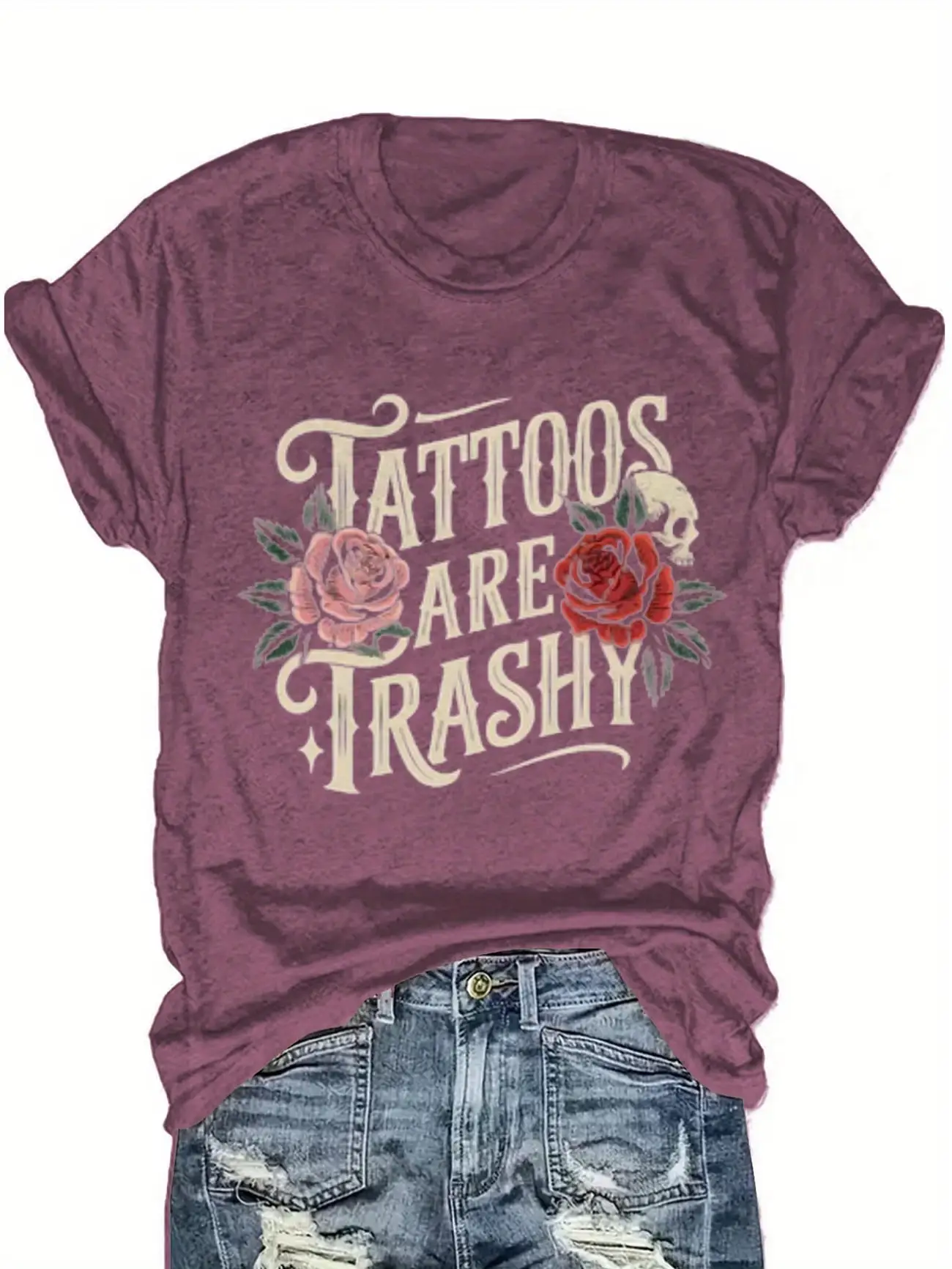 

Plus size women's short sleeve T-shirt Tattoos Are Trashy soft and comfortable fabric summer outfits women's clothing
