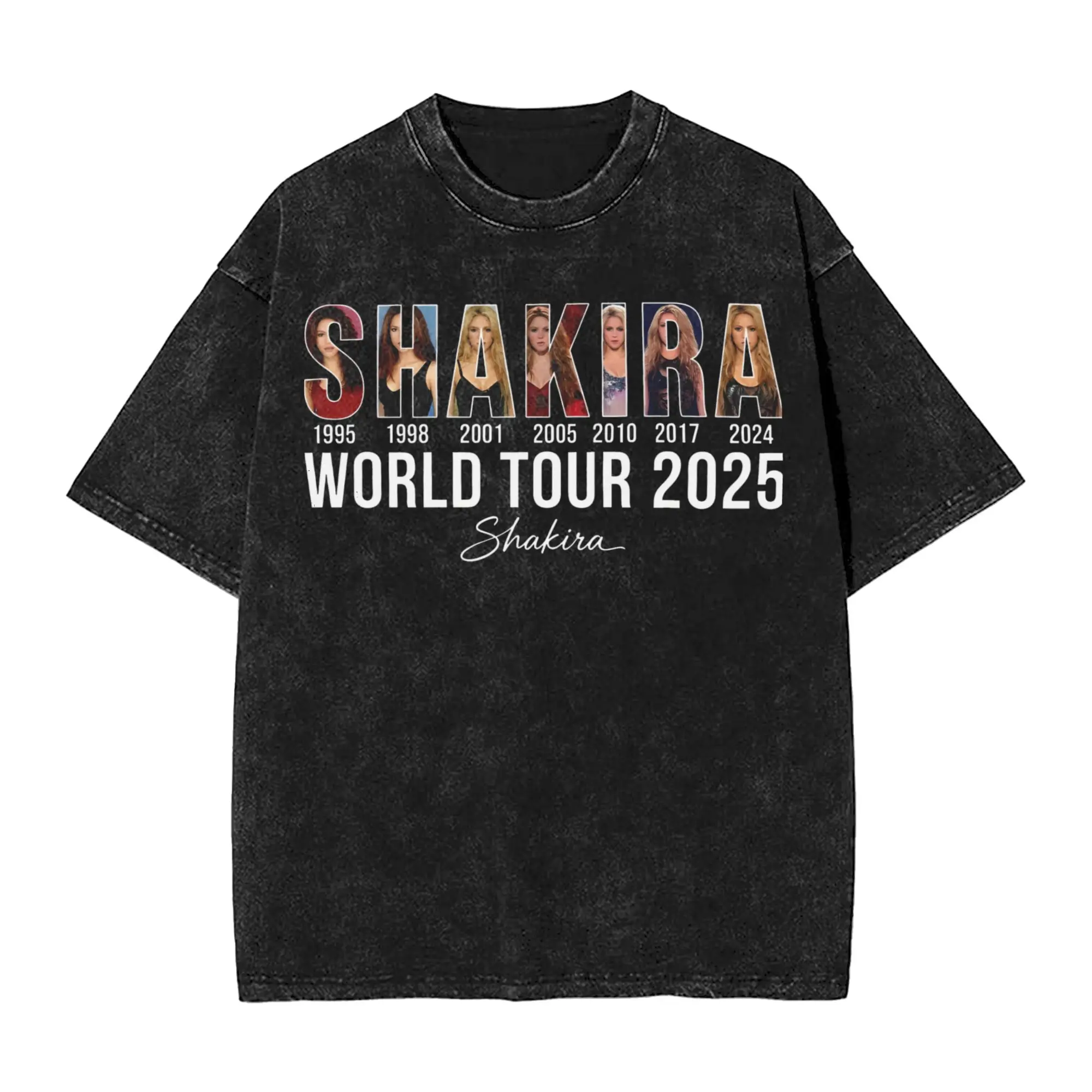 Washed T Shirt World Tour 2025 Celebration Shakira Design Hip Hop Retro T-Shirts Harajuku  Streetwear Short Sleeve Tee Shirt Men