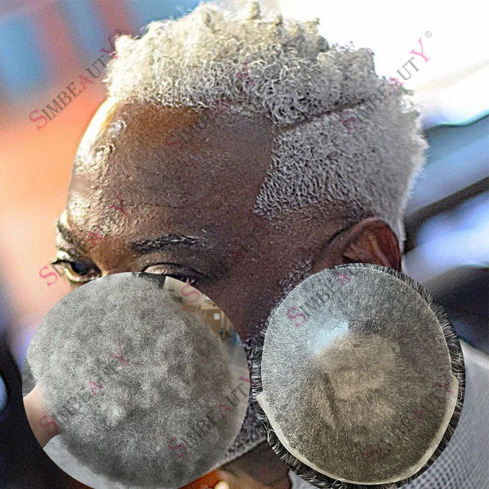 

Невидимый микропарик-накладка для мужчин, 6 мм, афро-стиль, 1B80, для замещения волос у пожилых мужчин, серо-черные человеческие волосы