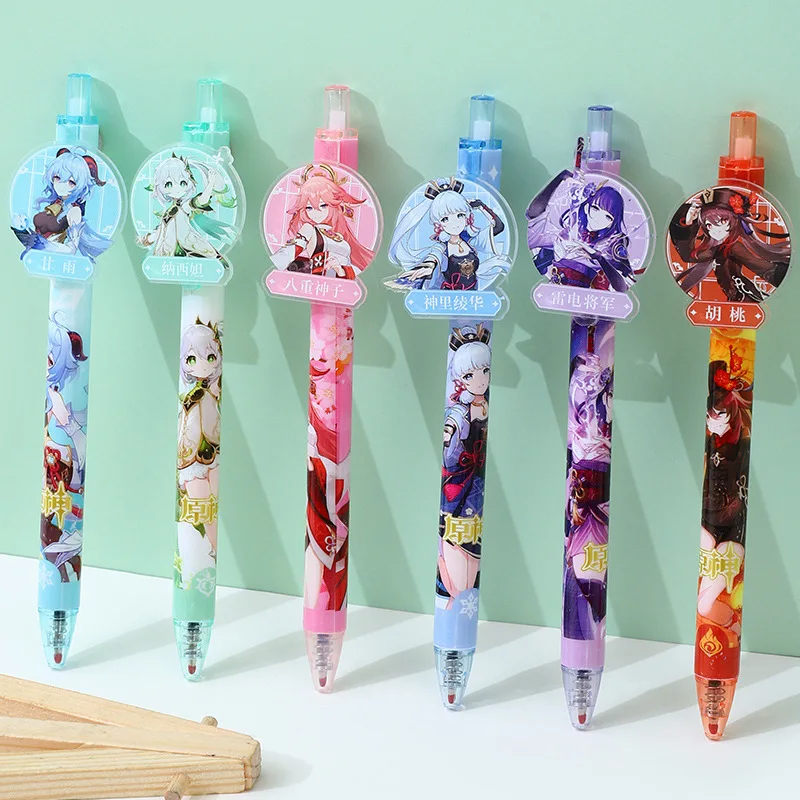 6Pcs/Set Game Genshin Impact 0.5mm Cartoon Acrylic Gel Pen Hu Tao Raiden Shogun Ganyu Kamisato Ayaka Yae Miko Nahida Press Pen