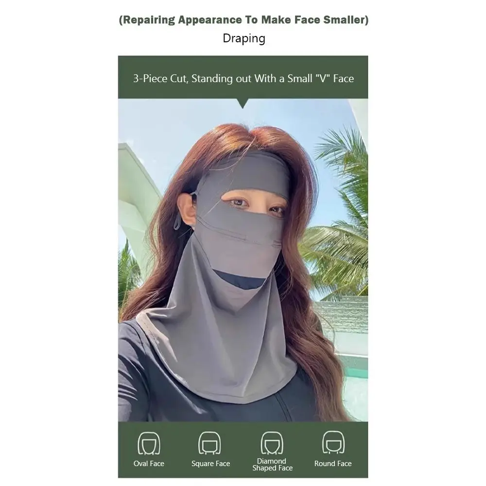 

Breathable Sun Protection Ice Silk Mask UPF50+ Anti-UV Riding Facemask Traceless Sunscreen Mask Summer