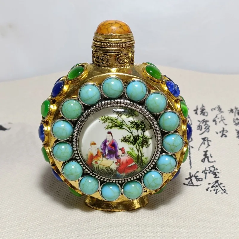 Turquoise, cat's eye , copper inlay, luminous stone, landscape and figure designs, various types of snuff bottles
