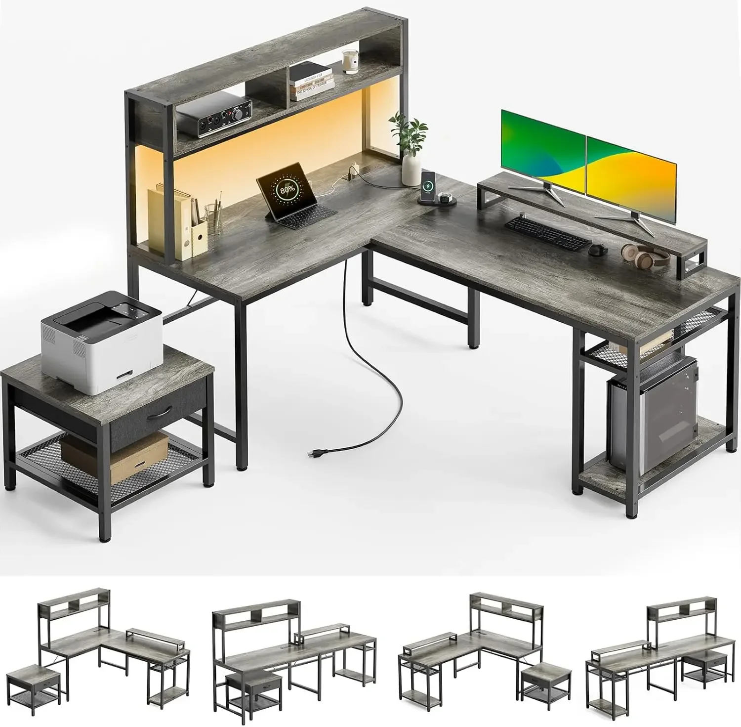 Marsail-grande mesa de computador em forma de l, carvalho preto