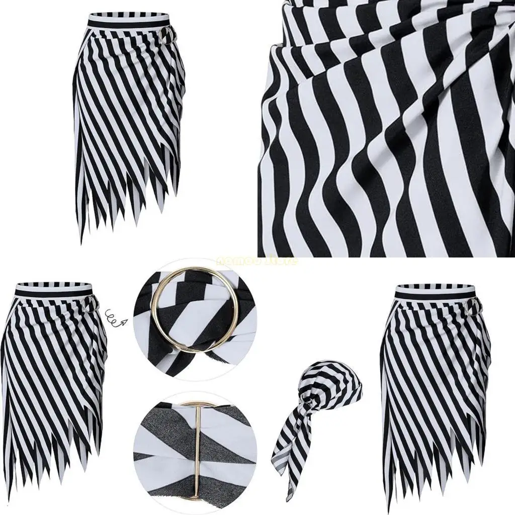 

31BF 2Pcs Pirate Costume Accessories Pirate Bandana Headscarf Pirate Skirt for Halloween Carnivals Dressing Up Cosplay Party