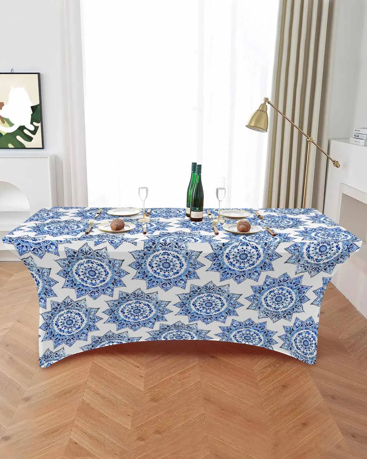 Hand Drawn Watercolor Texture High Stretch Tablecloth Wedding Party Decor Elastic Print Table Cover Outdoor Table Cloth