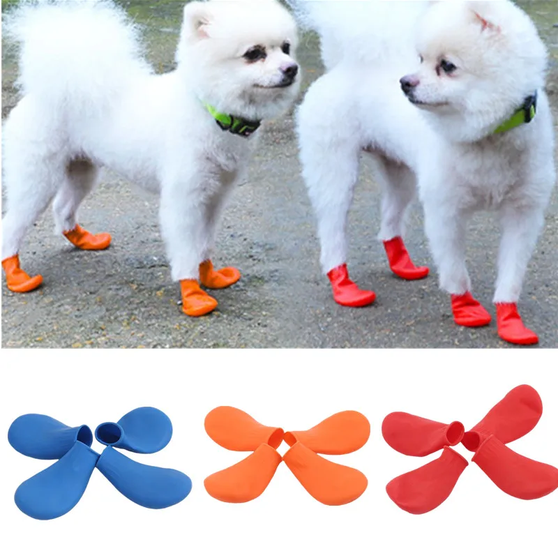 4Pcs Pet Dog Rubber Waterproof Shoe Cover Pet Socks Foot Cover Non Slip Outdoor Puppies Rain Shoes Pet Paw Protectors