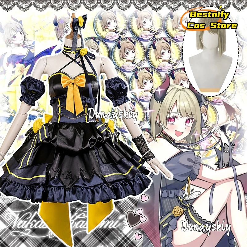 Anime ¡Ama vive! Nijigasaki High School Idol Club Nakasu Kasumi disfraz de Cosplay grupo de demonios vestido gótico de Lolita peluca mujer conjunto de fiesta