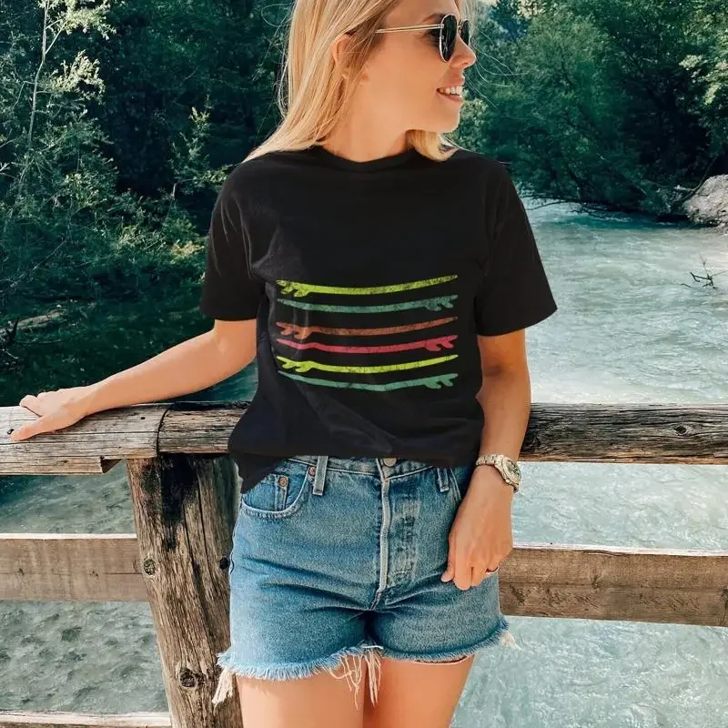 Surfboards T shirt Fun Cool Hippie Multicolor Minimalist Surfing Apparel Wave Rider Beach Lifestyle Surfer Summer Beachwear