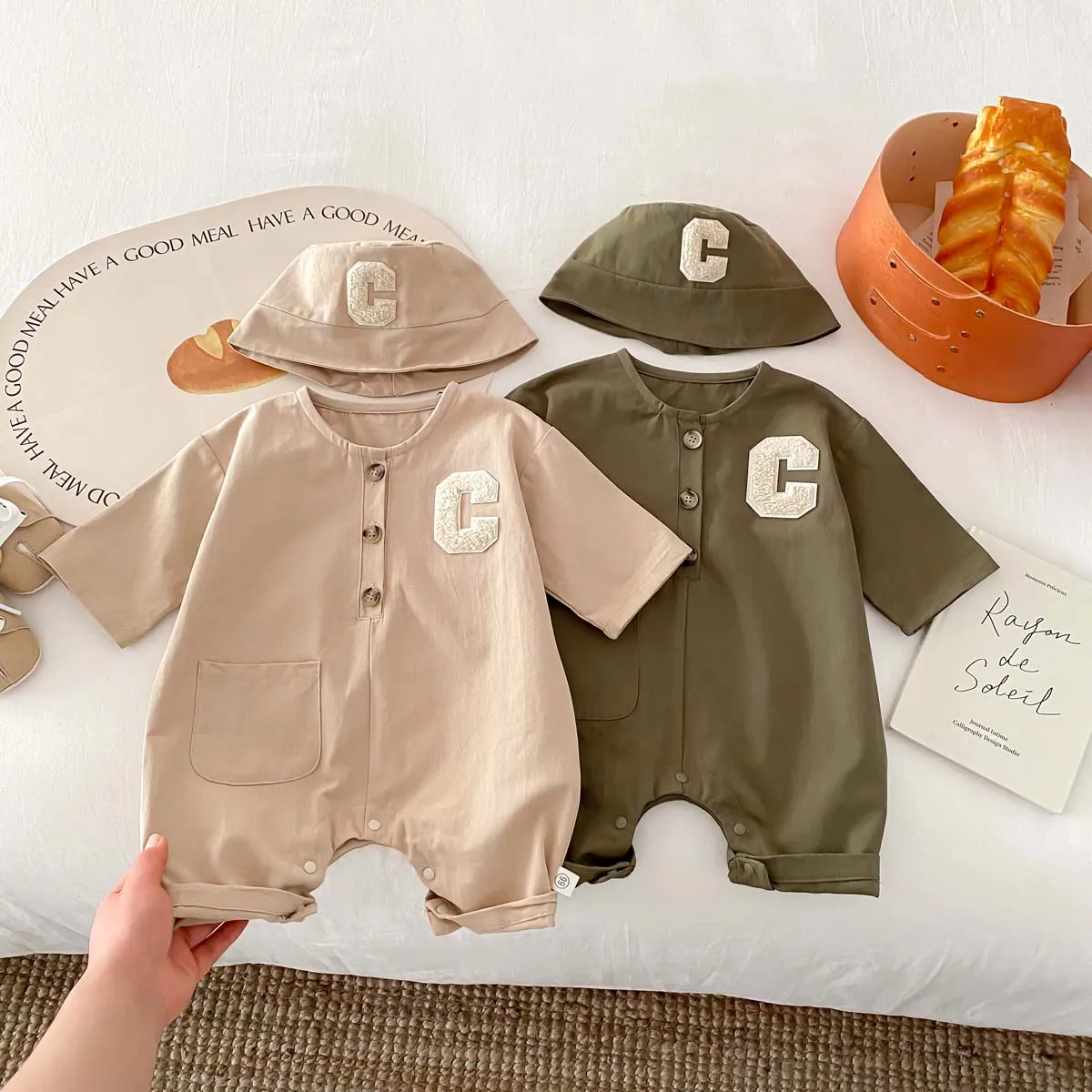 Korean Fashion Newborn Bodysuit Baby Jumpsuit Boy Girl Autumn Frock Style 3/4 Sleeves Simplicity Infant Romper 0-2yrs