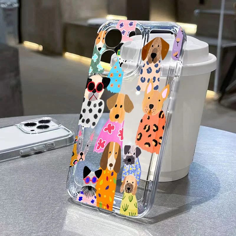 Creative Colorful Dog Transparent Phone Case For iPhone 17 Air 16 15 14 13 Plus 12 11 Pro Max XS X XR 7 8 Plus 16E SE 2022 Cover