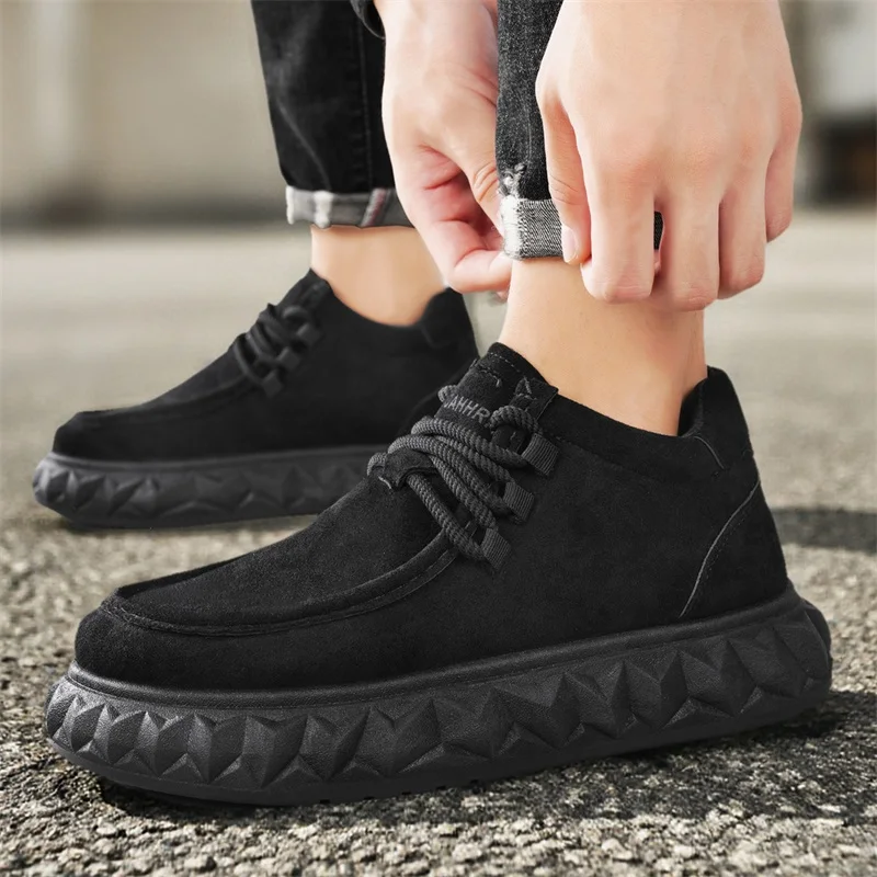 Retro Brown Casual Shoes For Men Ankle Boots High top Men\'s Winter Sneakers Comfortable Suede Leather Shoes Men chaussure hommes