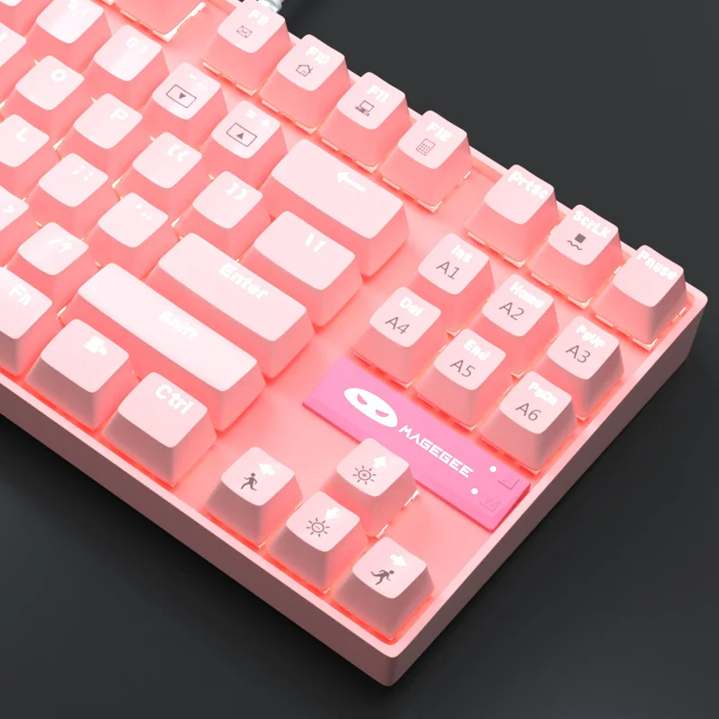 

Magegee Cherry Blossom Pink Mechanical Keyboard 87 Key Green Shaft Esports Cute Girl Laptop Game Computer RGB Lighting