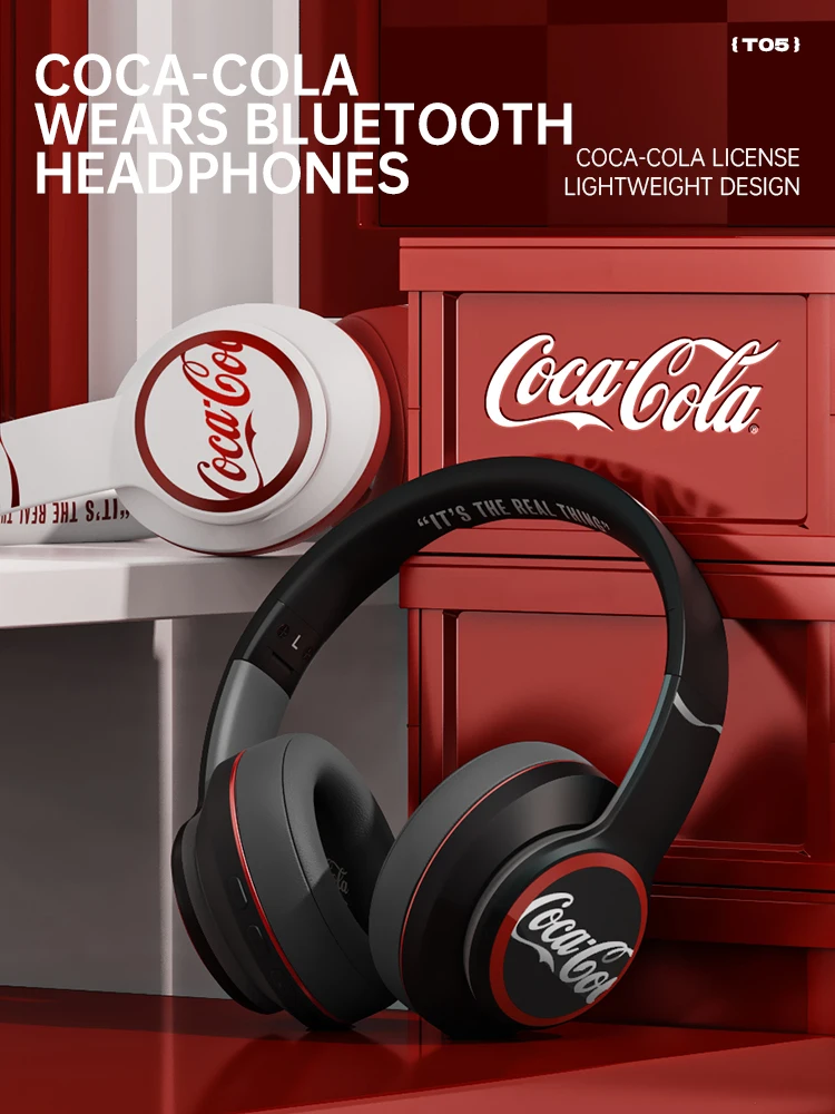 Coca-Cola Headphones Wireless Earphone Bluetooth 5.3 Headset HiFI Stereo Fones Foldable Sport Headset foriPhone tablet