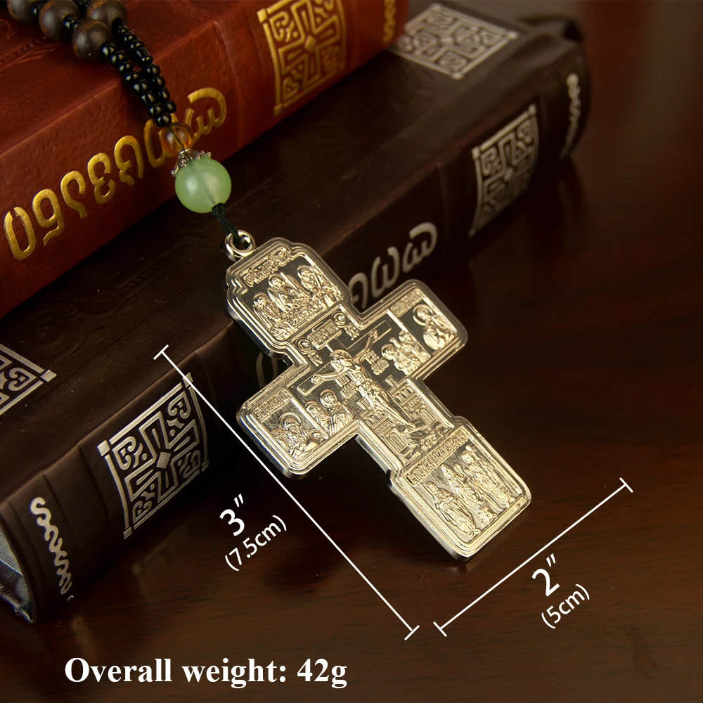 Orthodox Necklace With Wooden bead chain Crucifix Gold  Wooden Rosary Beaded Chain Religious Jesus Prayer Jewelry