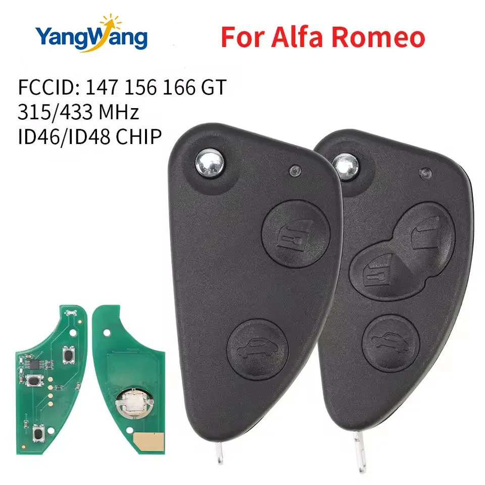 Mando a distancia inteligente de 2/3 botones para coche, Fob 315/433MHz, Chip ID46/ID48 para Alfa Romeo 147 156 166 GT con llave tipo SI