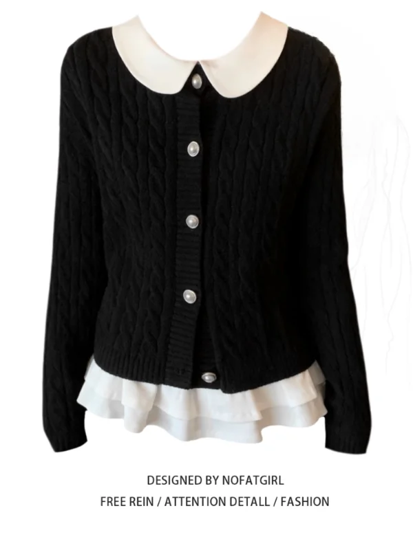 

plus Size Knitted Sweater Coat Doll Collar Inner Wear Set Women's Fashion Autumn Winter Slimming Two-Piece Suit Korean Style
