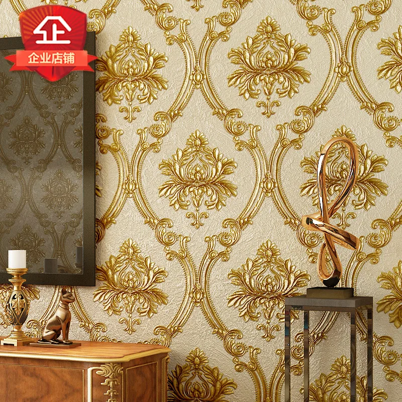 

Европейские 3D золотые цветочные обои для домашнего декора, роскошные дамасские обои в рулоне для гостиной, спальни, настенная роспись