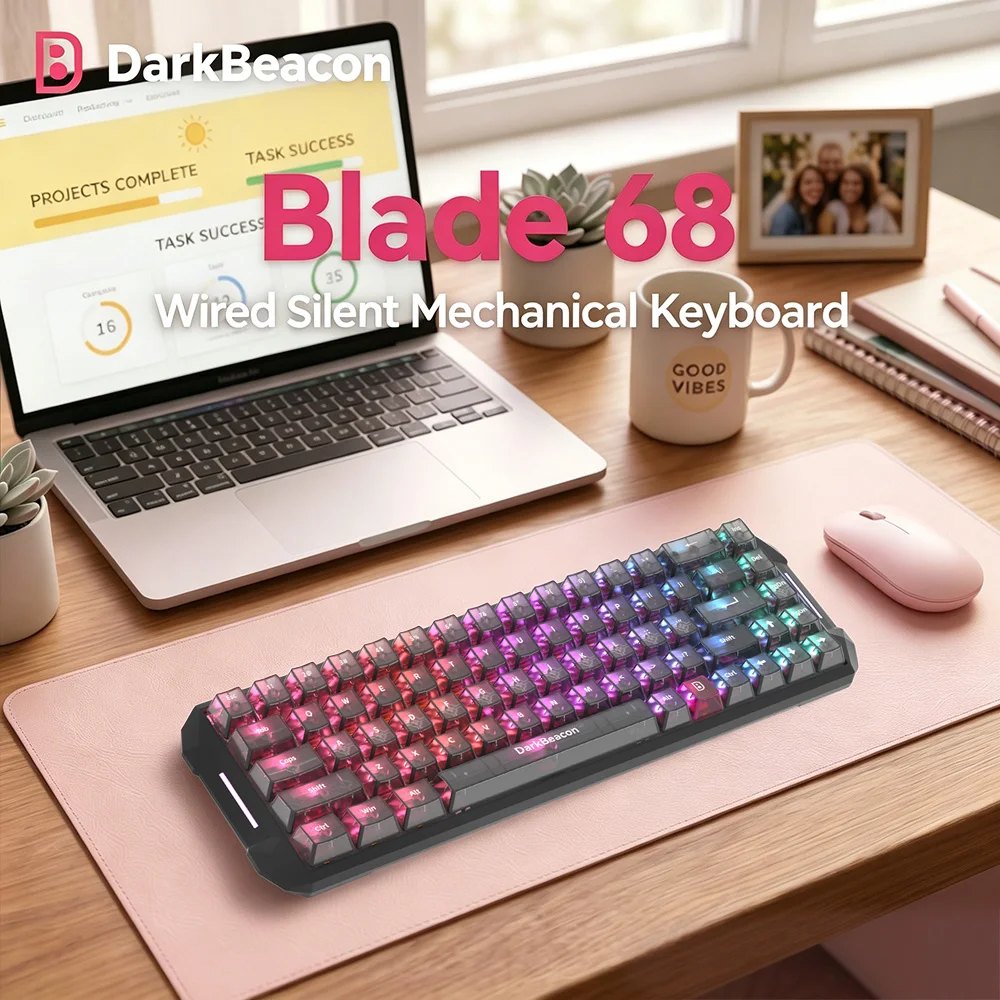 DarkBeacon Blade 68 Wired Silent Mechanical Keyboard 65%, Quiet Typing, Hot Swappable, Gasket Structure, N-Key Rollover, 8000Hz, RGB Backlit, Compact Office Keyboard for PC Win/Mac