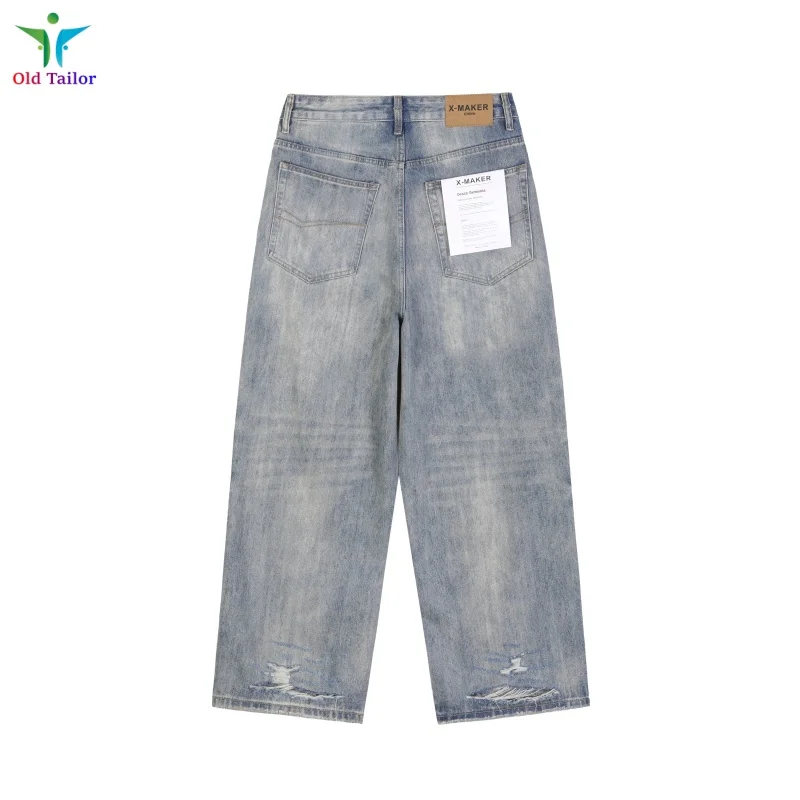 Heavy duty Mens Womens Paris 25SS Show models Drawstring Wide-leg Loose Straight Washed Destroyed Vintage Jeans