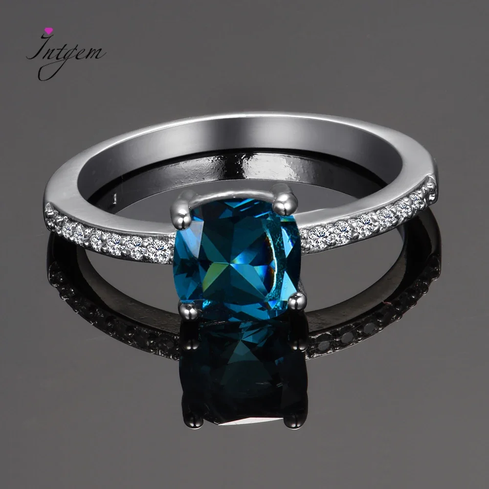 Real 925 Sterling Silver Peacock Blue Aquamarine Zircon Ring Party Engagement Wedding Fashion Rings Jewelry Gifts for Women Men