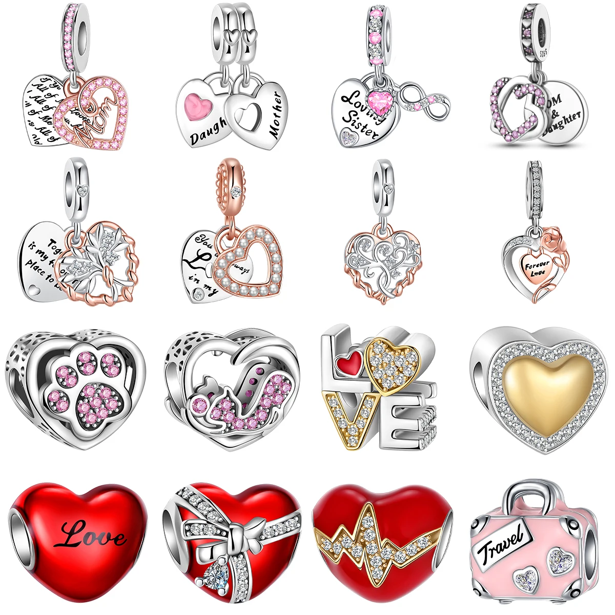 

New Charm 925 Sterling Silver Mom Love Tree Cross Rose Love Series Fit Pandora 925 Original Bracelet Snake Bone Chain diy