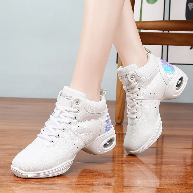 Dance Shoes Woman Ladies Modern Soft Outsole Jazz Sneakers Leather Breathable Lightweight Female Dancing Fitness Shoes Sport