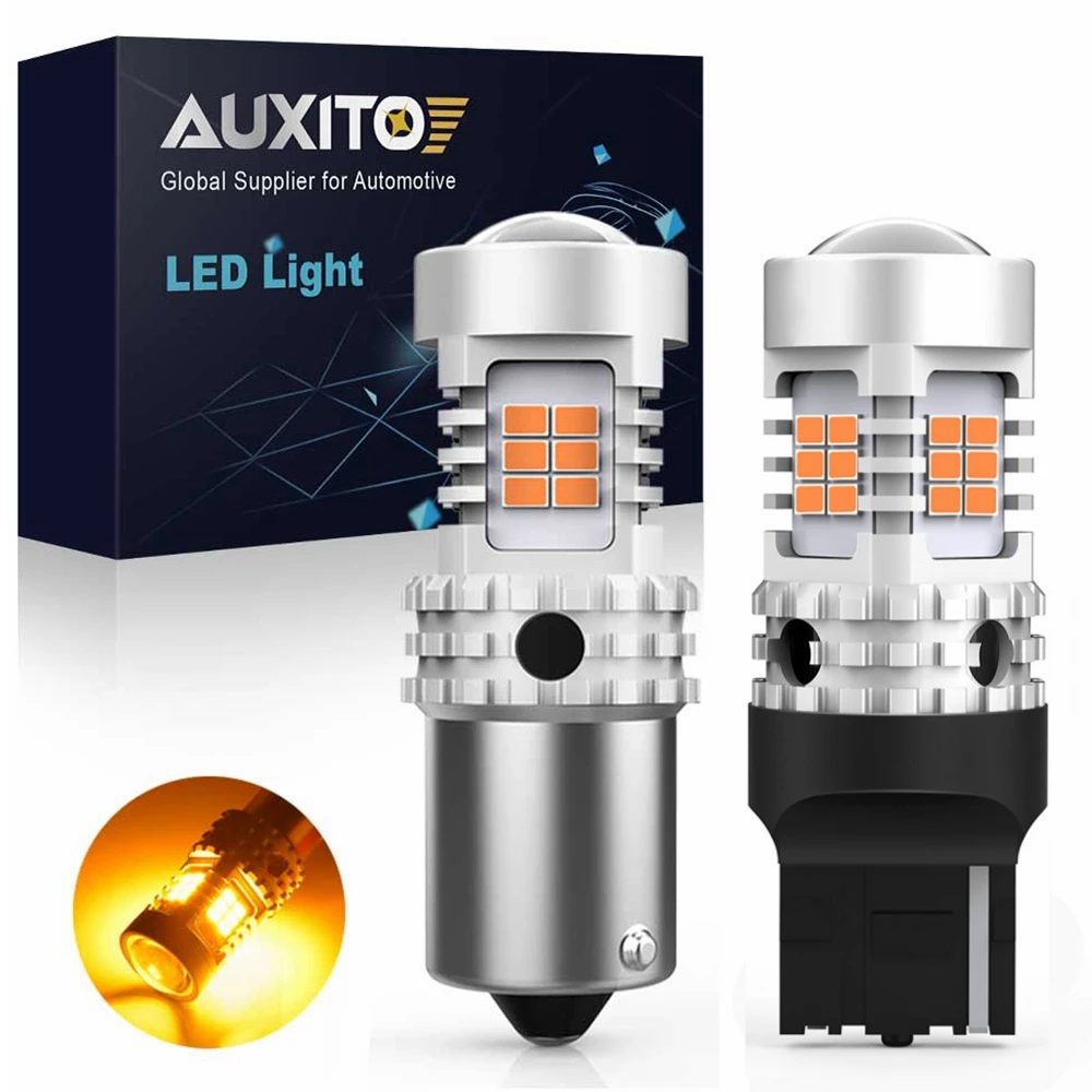 

Светодиодная лампа AUXITO 2X 7440 W21W BAU15S BA15S Canbus без ошибок янтарно-желтая 1156 P21W PY21W, светодиодсветильник лампа указателя поворота Canbus без ошибок