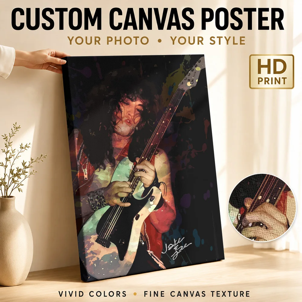 Guitarist Legend with Colorful Background Canvas Print Poster Customized Photo Modern Pop Culture Wall Art for Game Room Decor