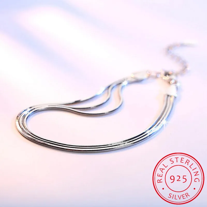 

Girls 925 Sterling Silver Multilayer Snake Chain Bracelets for Women Girl Birthday Party Gift Fine Jewelry DS4290