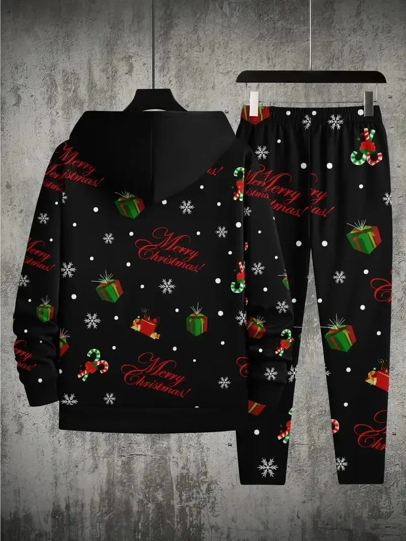 Grappige Kerst Kerstman Heren Hoodie Set Herfst en Winter Casual Hoodie Broek 2-delige Set Outdoor Losse Sport Vakantie Set