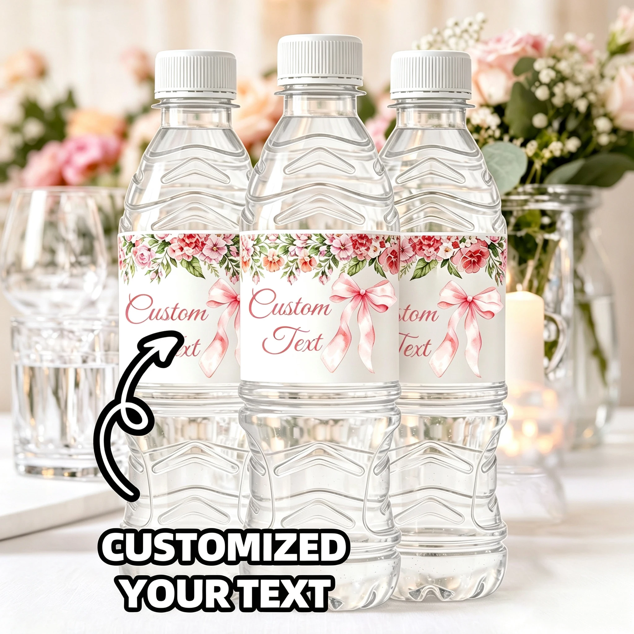 1‑60Pcs Custom Stickers, Personalized Water Bottle Labels, Custom Text for Couples, Wedding, Banquet & Birthday Setup Decor
