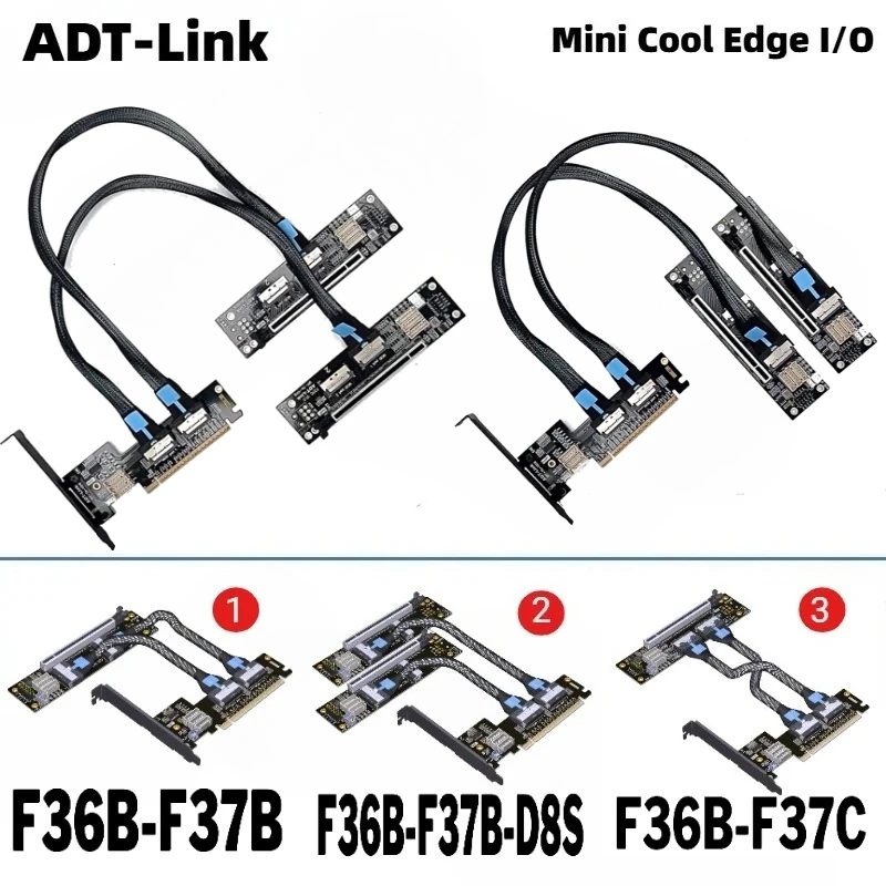 

New PCIe 4.0 x16 MCIO Graphics Card Split Card Extender Cable GEN4 PCI-E X16 to X8 X8 Bifurcation Adapter Riser Card SFF-TA-1016