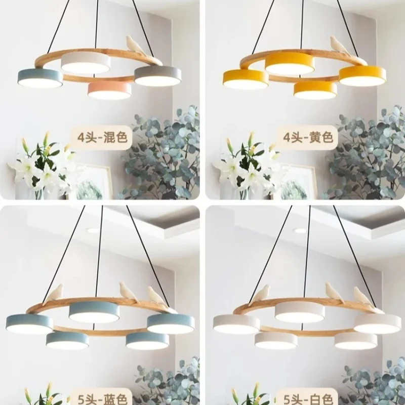 Nordic Wooden circle chandelier Bird lamp for Living Room Colour lamp Minimalist Bedroom Living Room Main Light dining lamp