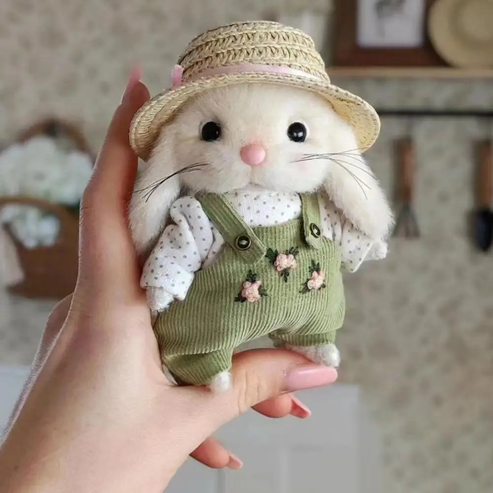 14cmのガーデナーラビットぬいぐるみ、キュートな田園風テディラビットドール、可愛い手作りバッグペンダントキーホルダー、家の装飾、子供へのプレゼント