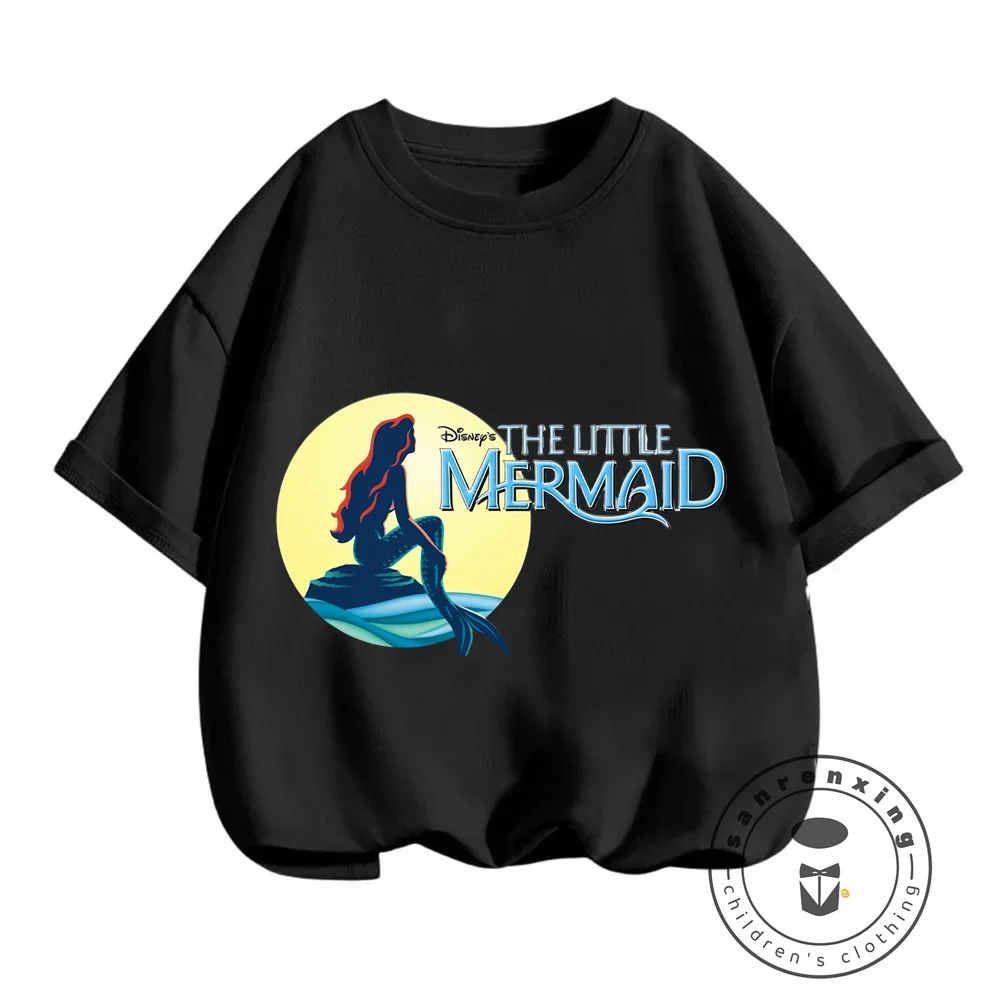 Embrace Summer Fashion with Disney's Mermaid Designs! Soft, Kawaii O-neck T-shirts for Boys and Girls, Perfect Casual Clothing