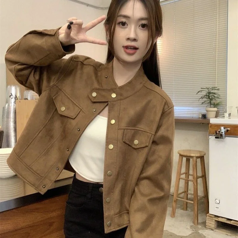 Thiened ort Jaet Donna Coreana Sle Vestibilità ampia Tessuto in poliestere Lungo colletto rialzato Chiusura con bottoni Autunno Inverno...