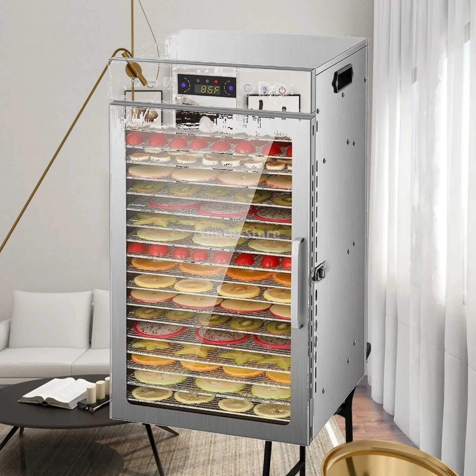 Stainless Steel Food Drying Machine for Kitchen Counter with Glass Door and Lighted Interior for Preserving Fruits and Veggies