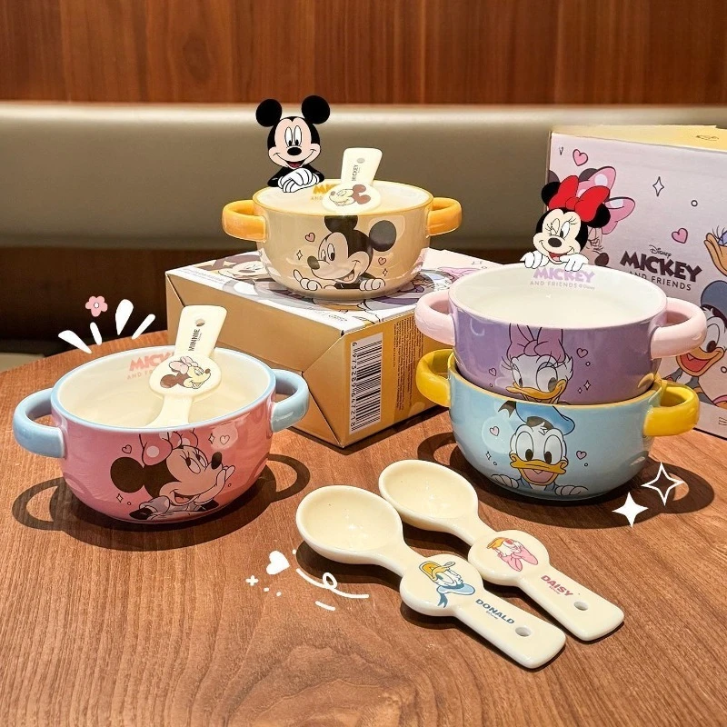 Juego de cuencos para comida binaurales para niños de Disney, cuenco de cerámica grueso para bebé, vajilla anticaída para alimentos