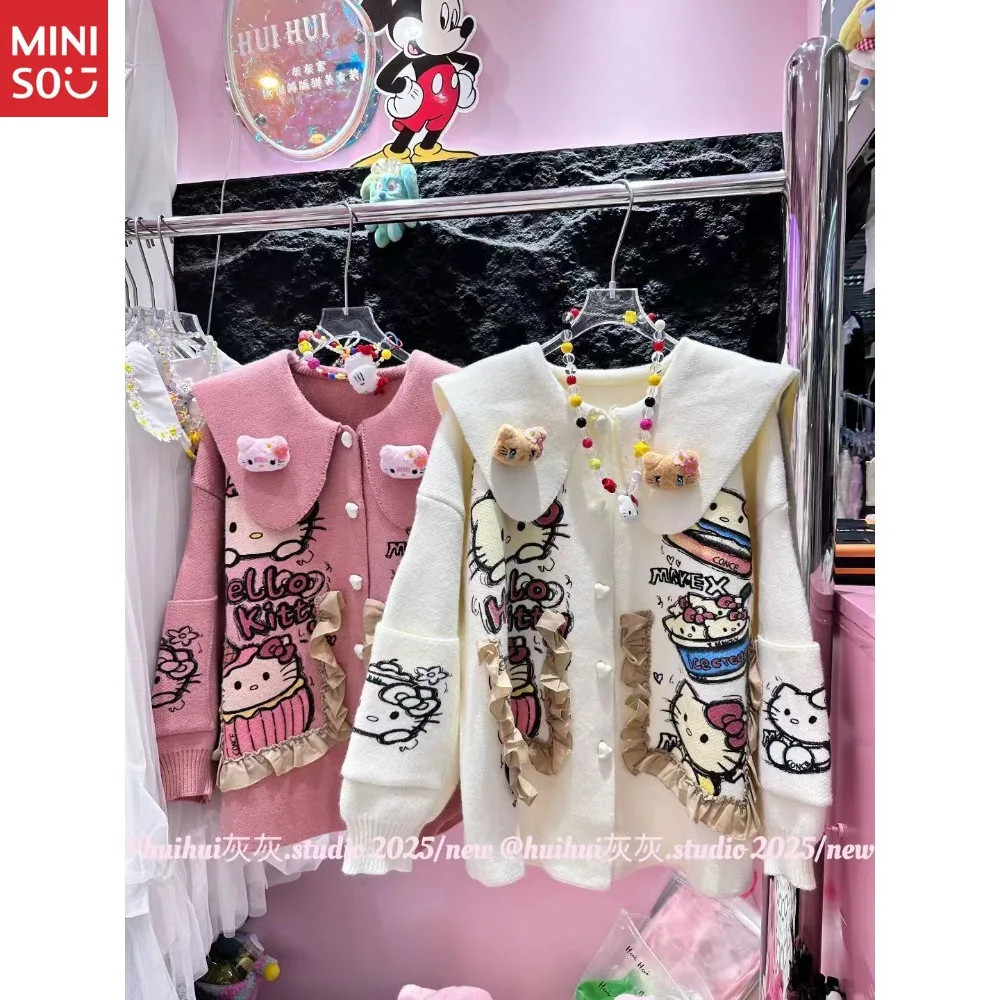   الخريف والشتاء المنتج الحلو أزياء الحد من العمر الكرتون KT القط دمية طوق مزاجه محبوك سترة تنوعا