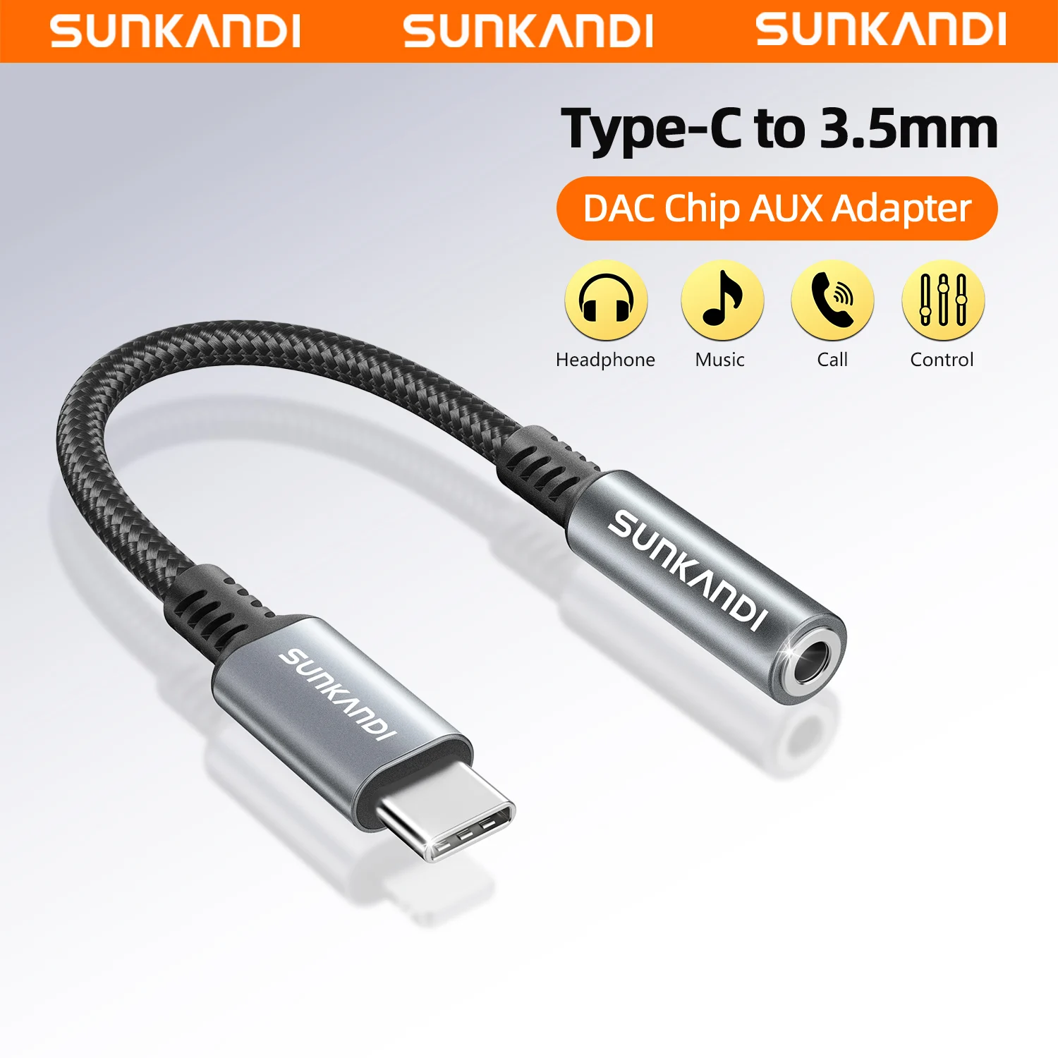 SUNKANDI USB Type C to 3.5mm Female Headphone Jack Adapter, USB C to Aux Audio Dongle Cable Cord for iPad, Samsung, MacBook