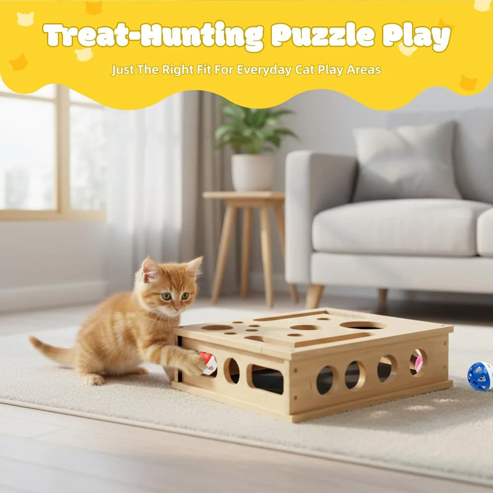 Katzen-Nagelfeilen-Box, Katzen-Kratz-Puzzle-Box mit Austauschbarem Feilpad, Stressfreies Pflegespielzeug für Wohnungskatzen