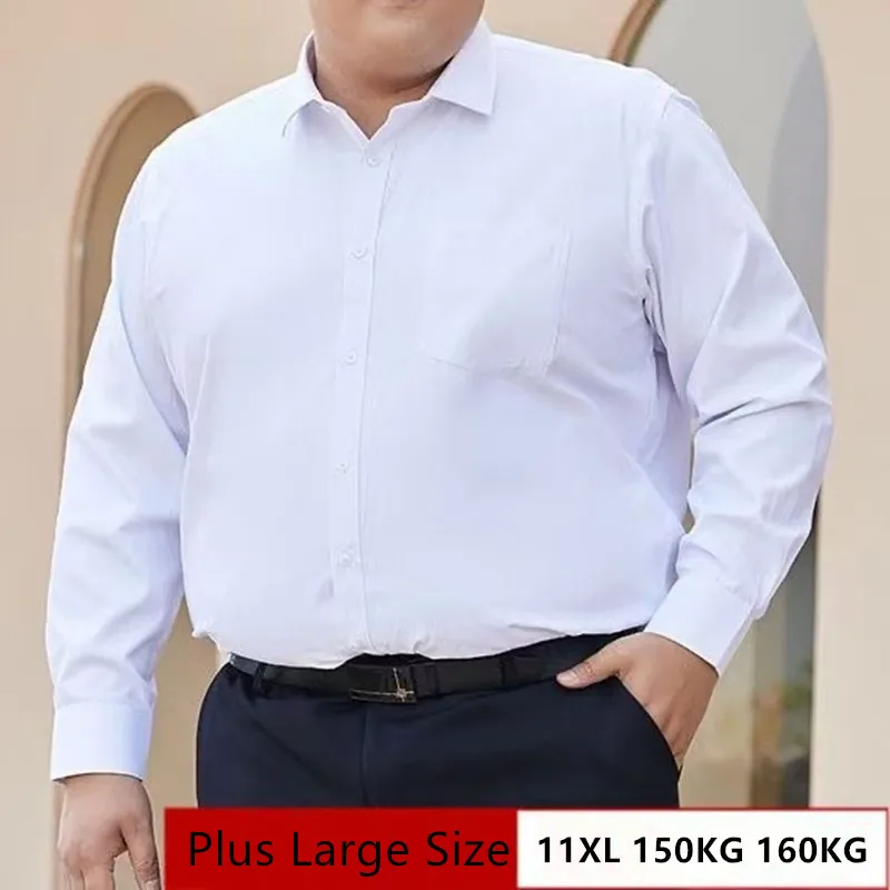 ﻿   سوبر كبيرة الحجم 11XL 10XL 9XL 8XL قمصان للرجال طويلة الأكمام الخريف الربيع منتظم صالح الأعمال الاجتماعية الأبيض مكتب قميص